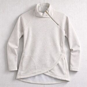 Athleta Asymmetrical Zip Pullover Funnel Neck Sweatshirt Cream LT